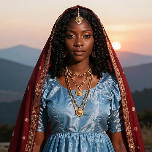 Elegant Black Woman in Silk and Sari