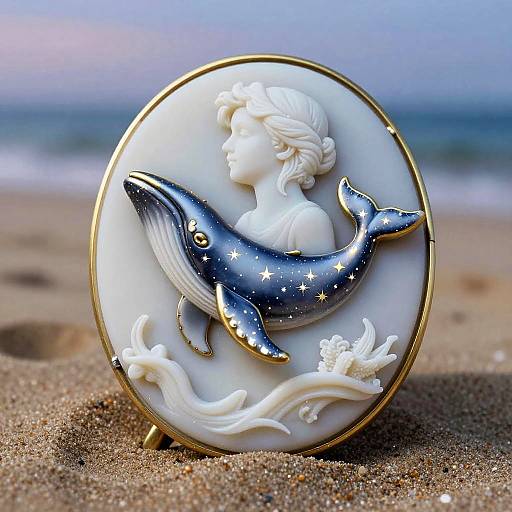 Porcelain Cameo Brooch with Astral Whale