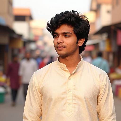 Indian Boy in Kurta at Market