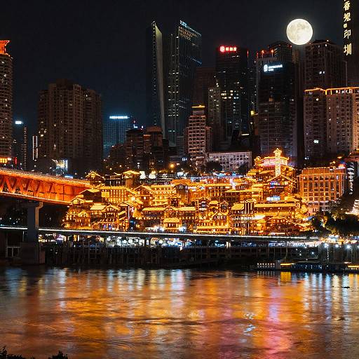 Vivid Nighttime Cityscape Reflection