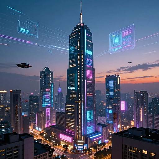 Futuristic Cyberpunk Cityscape at Twilight