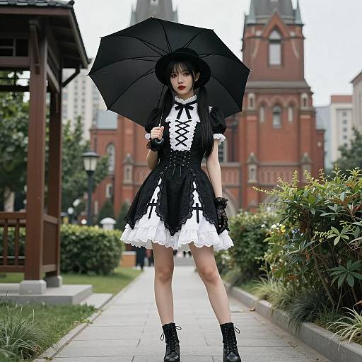 Gothic Asian Woman in Outdoor Setting