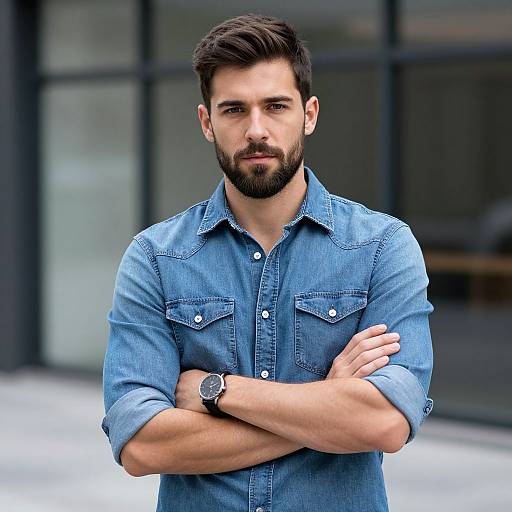 Stylish Bearded Man in Denim Shirt