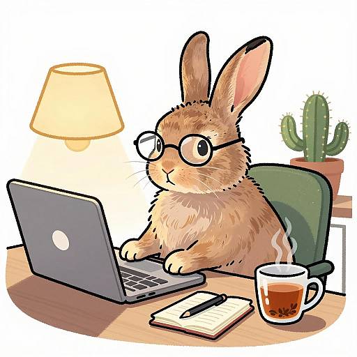 Cozy Rabbit Workspace Illustration