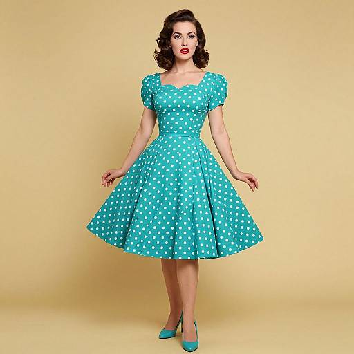 1950s Teal Polka Dot Retro Dress