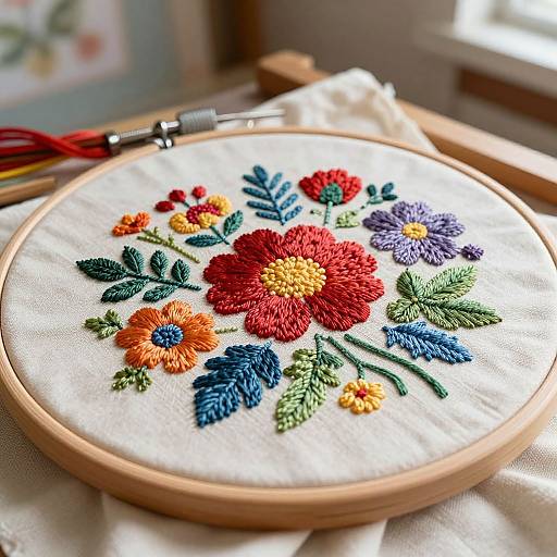 Intricate Floral Embroidery on Vintage Fabric