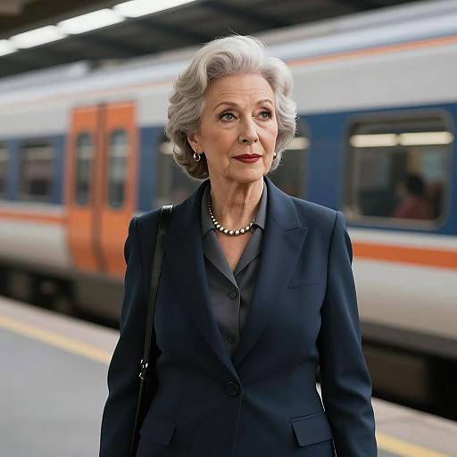 Confident Woman at Train Station