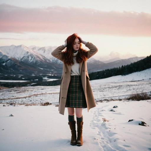 Young Woman in Snowy Mountain Landscape