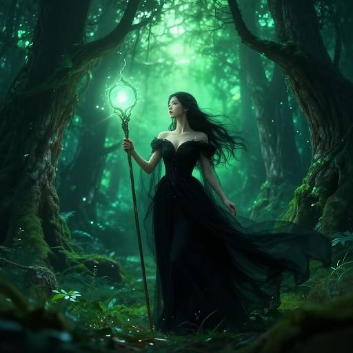 Mystical Sorceress in Enchanted Forest