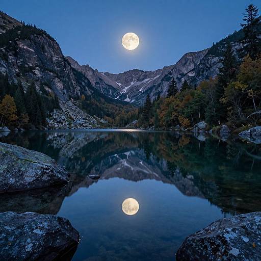 Moonlit Mountain Lake Reflection