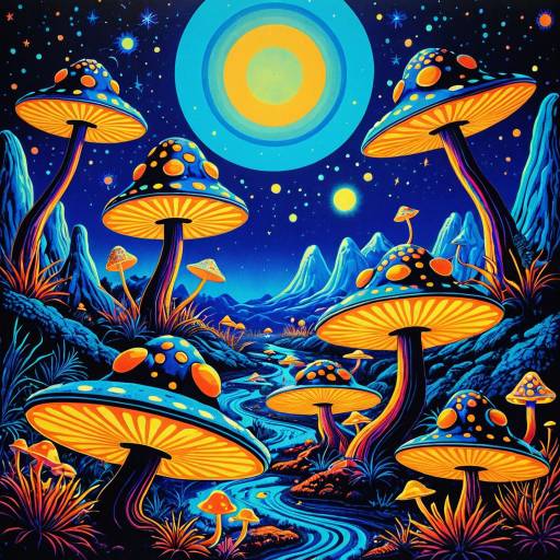 Psychedelic 70s Frogs in Alien Landscape