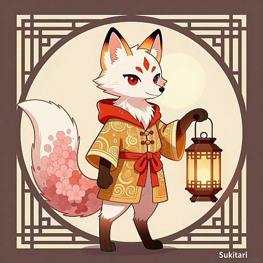 Anthropomorphic Fox Holding Lantern Illustration