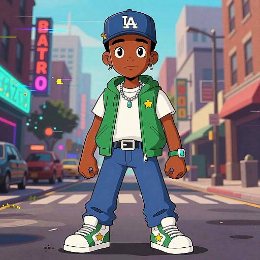 Boondocks Style Urban Character with Digital Glitch Effects