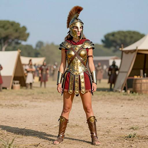 Young Woman in Spartan Warrior Costume
