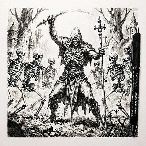 Detailed Necromancer Raising Skeleton Army