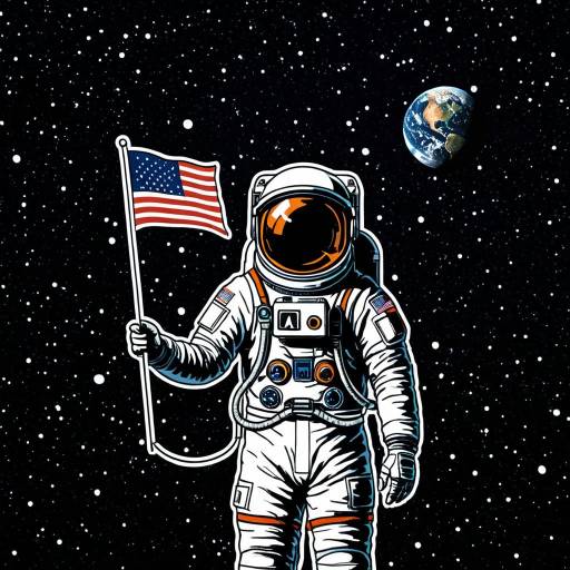 Astronaut with Flag in Starry Space