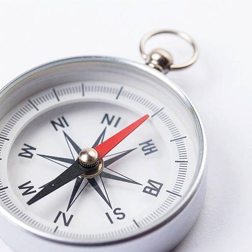 Close-Up Silver Compass Showing Northeast