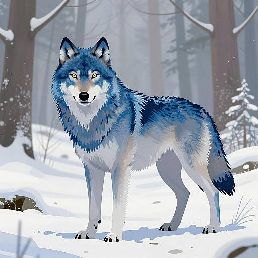 Vibrant Blue Wolf in Snowy Forest