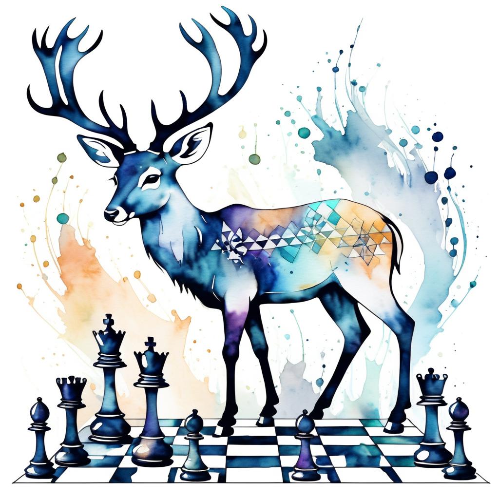 Whimsical Deer Playing Chess Illustration