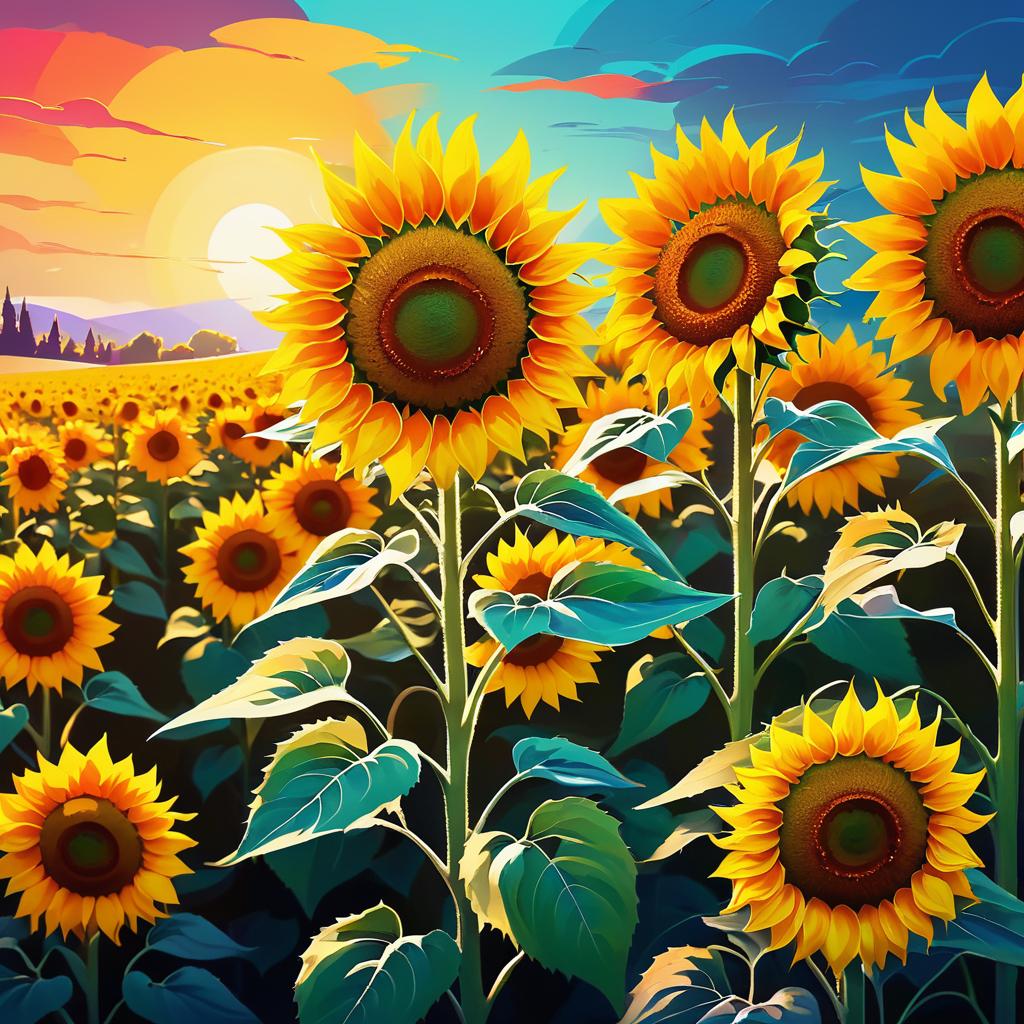 Enchanting Digital Illustration of Sunflowers