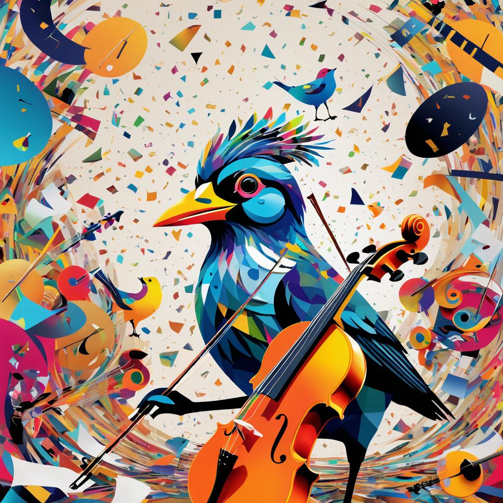 Chaotic Dada Bird Violin Poster Design