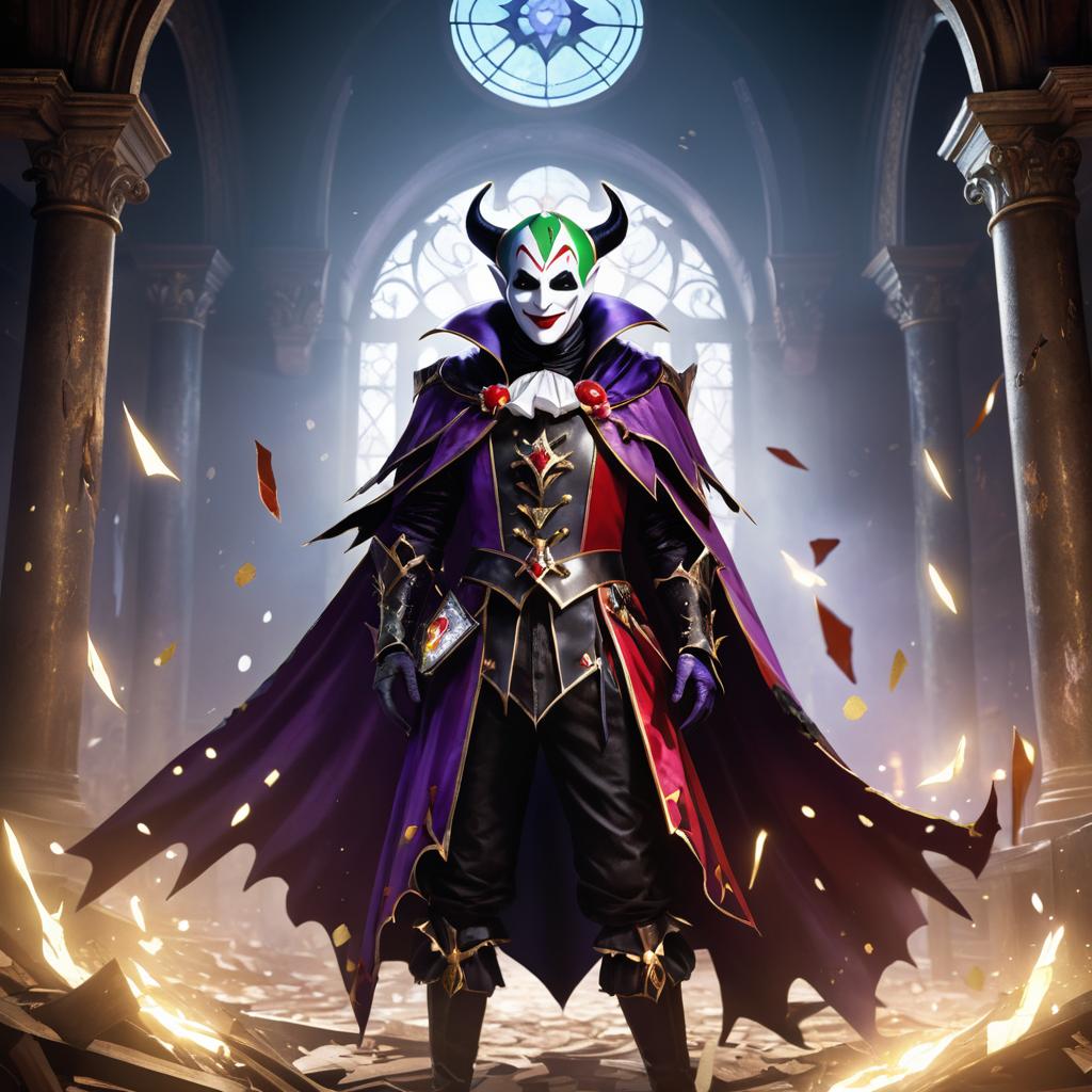 Sinister Jester in Ruined Theater Art