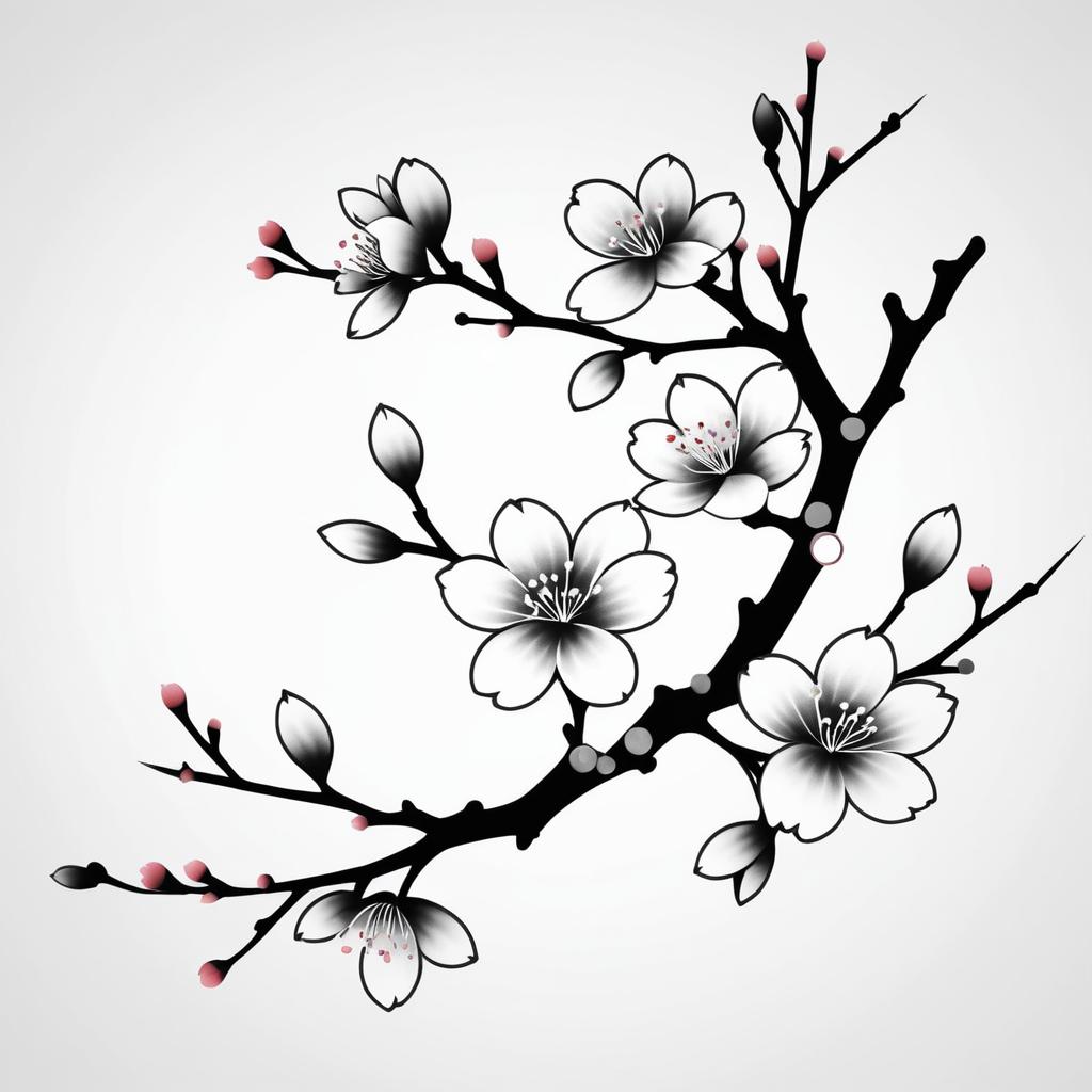 Minimalistic Mono Cherry Blossom Tattoo