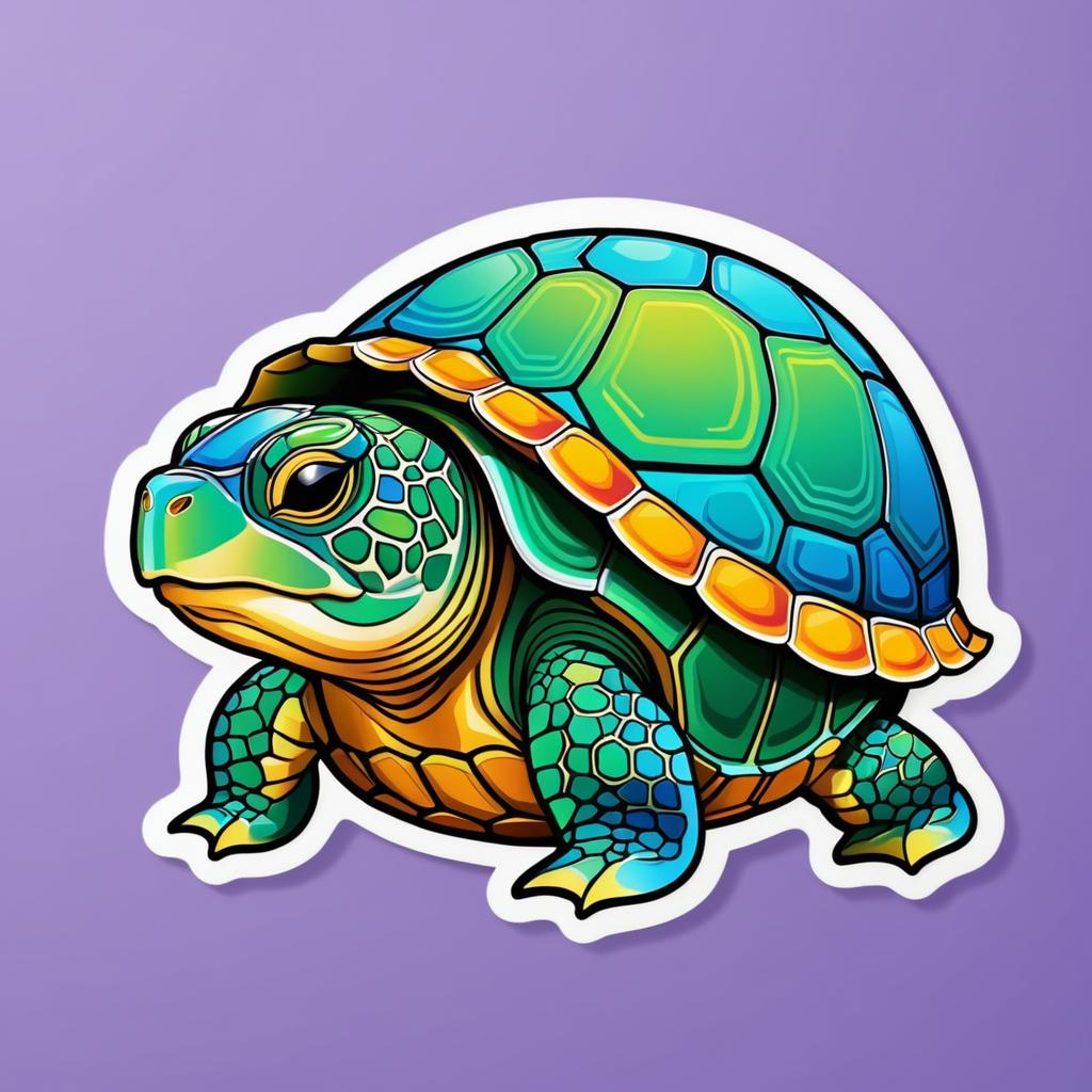 Colorful Sticker of a Turtle with Shell