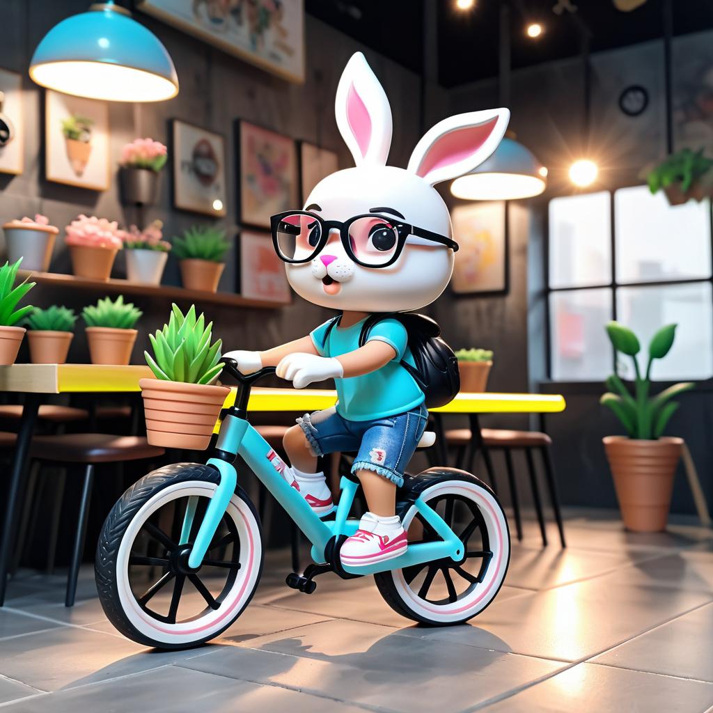 Bunny Funko Pop on Bicycle in Cafe