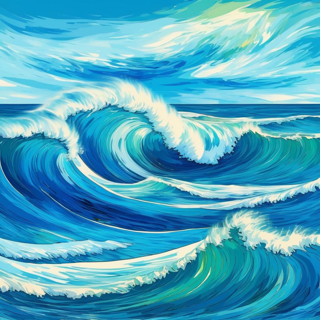 Van Gogh Inspired Ocean Wave and Dolphins