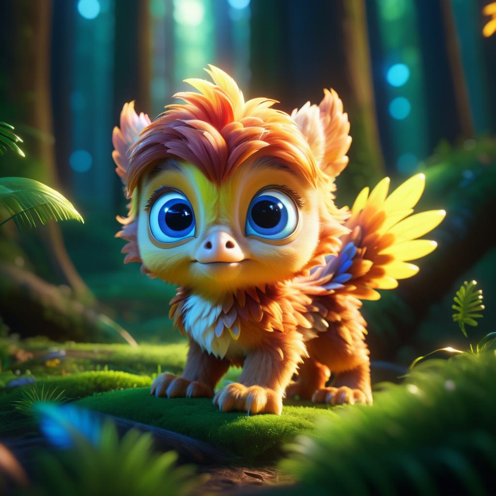 Adorable Baby Griffin in Enchanted Forest