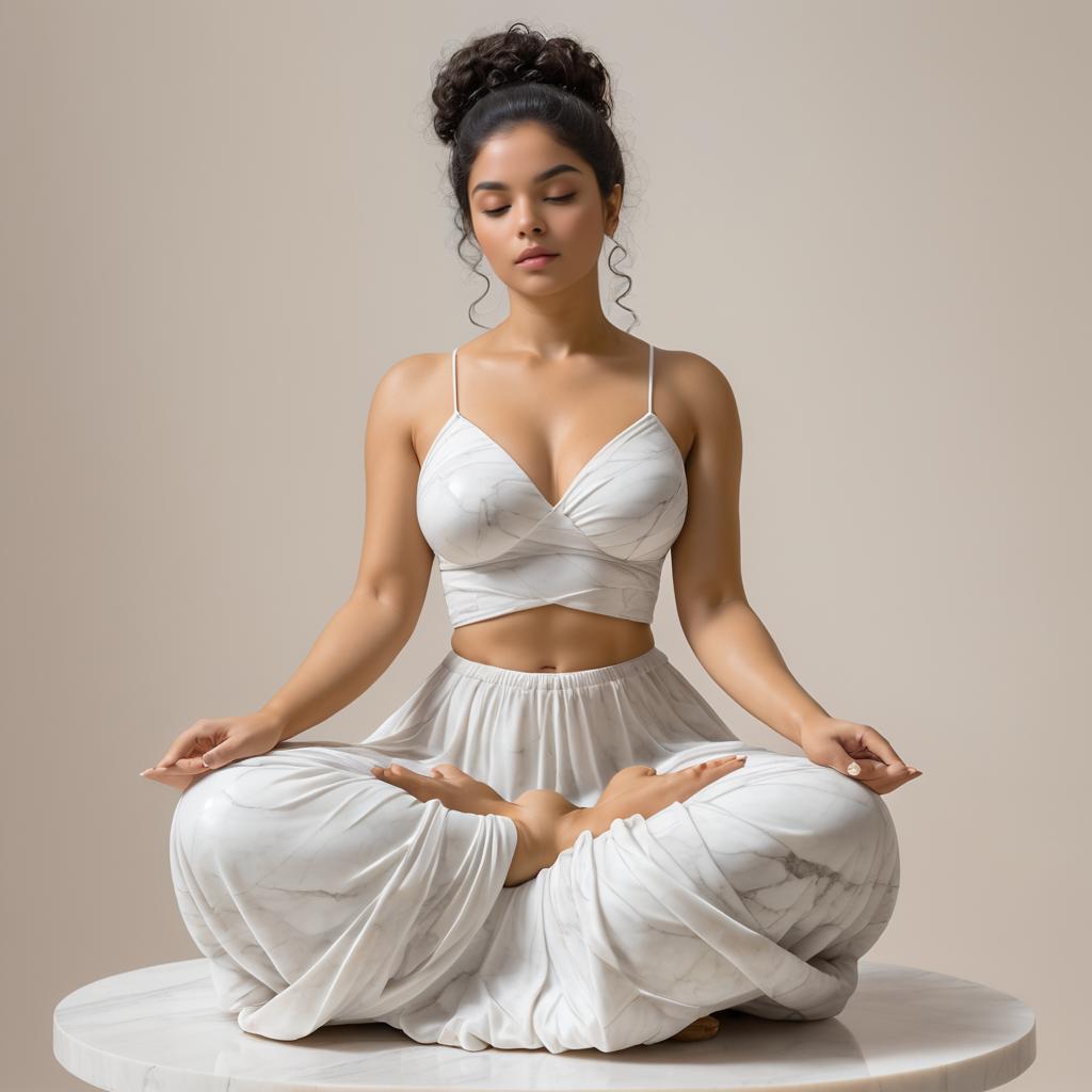 Beautiful Marble Statue of Meditating Woman