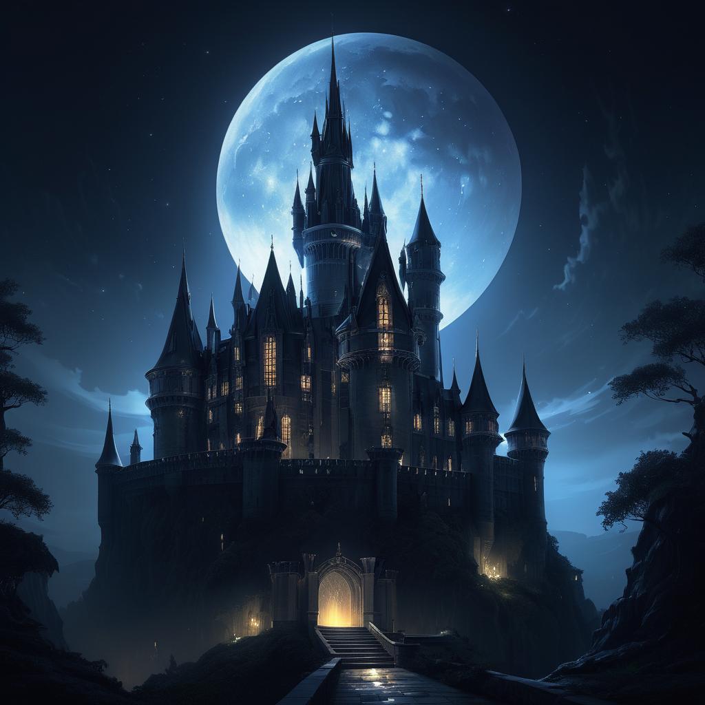 Moonlit Castle: A Dark Fantasy Scene