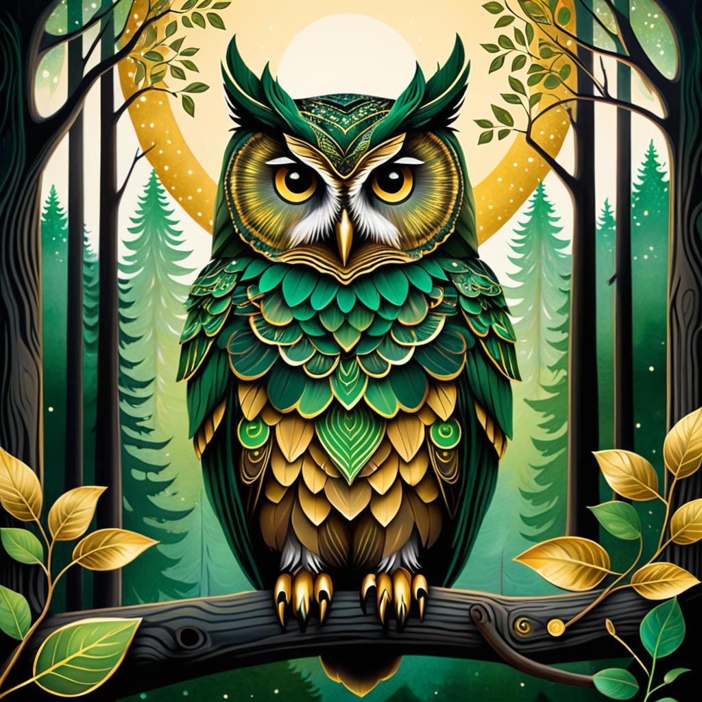 Wise Old Owl in Tranquil Woodland Setting