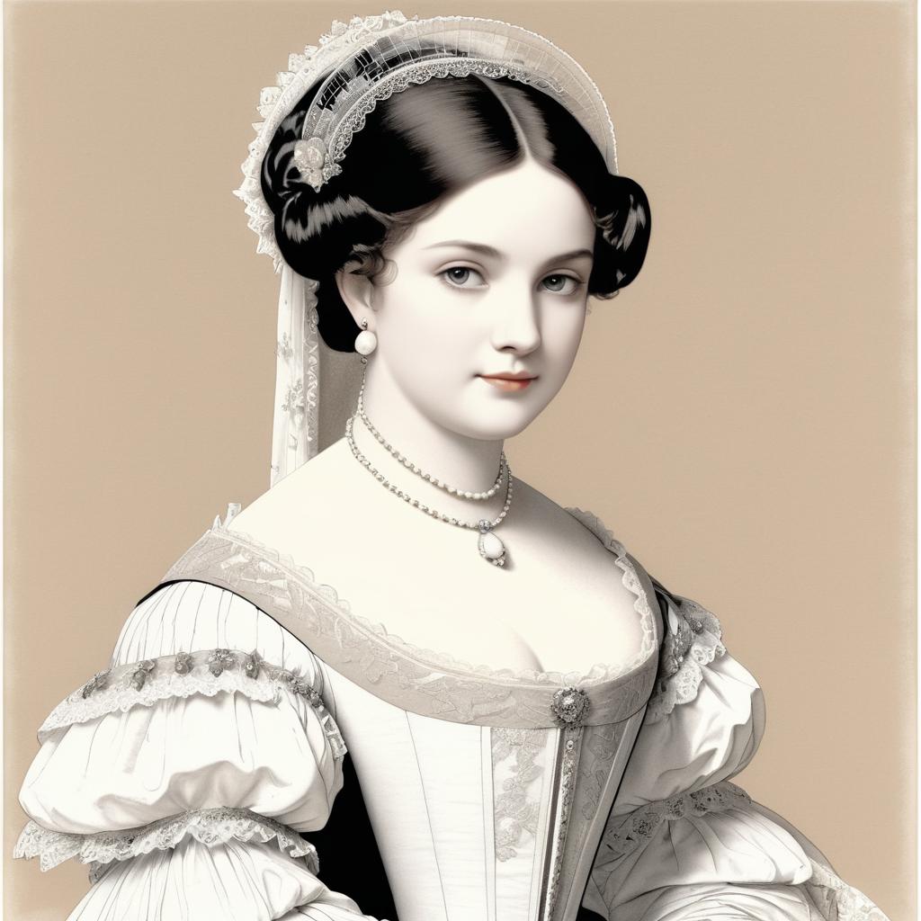 Elegant Noblewoman Pencil Portrait Style