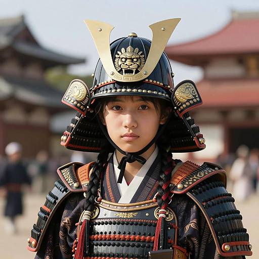 Young Girl in Traditional Japanese Samurai Armor