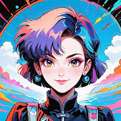 Retro Anime Girl with a Joyful Smile