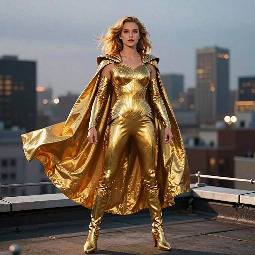 Golden Superheroine on Rooftop