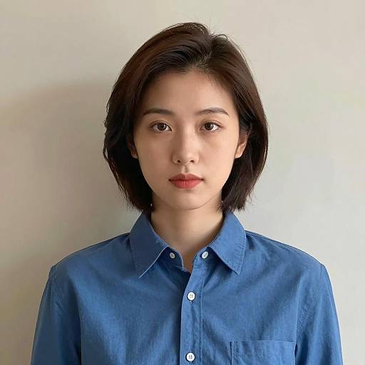 Portrait of Young Asian Woman in Blue Shirt