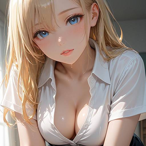 Blonde Beauty in a Collared Shirt