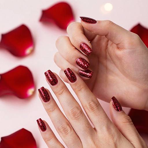Sparkling Red Glitter Valentine Nails