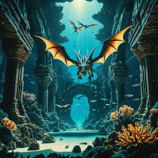 Bioengineered Aquatic Dragons in Sunken Coral Palace Ruins Bioengineered Aquatic Dragons in Sunken Coral Palace Ruins