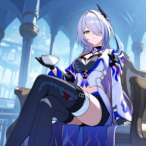 Fantasy Anime Girl in Gothic Outfit with Tea Cup