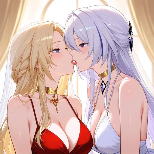 Elegant Yuri Kiss Under Mountain Dawn