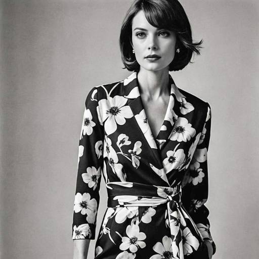 Slim Woman in Floral Wrap Dress Black and White