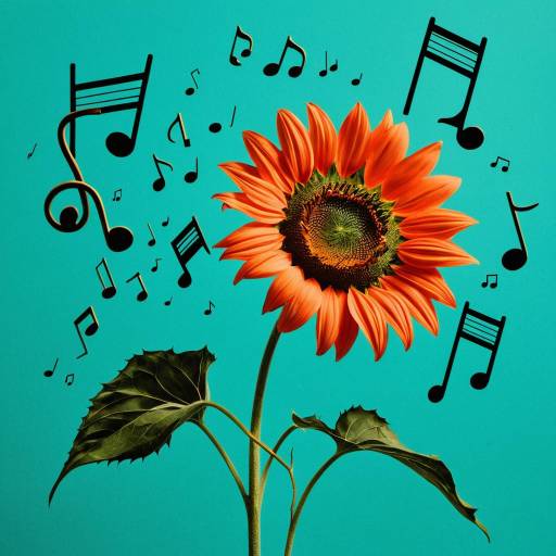 Sunflower with Musical Notes on Teal Background