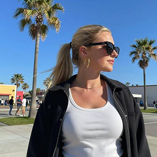 Stylish Blonde Woman in Outdoor Scene