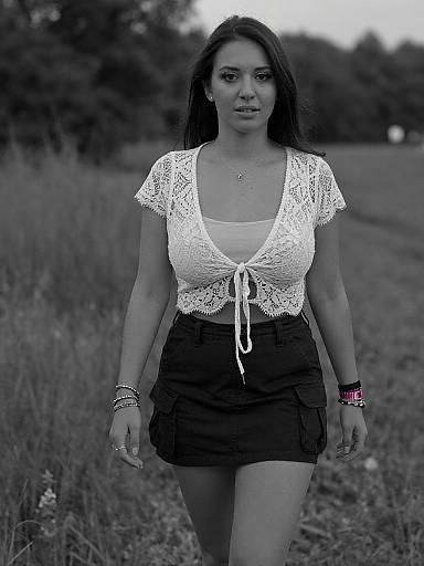 Boho Chic Woman Walking in Meadow