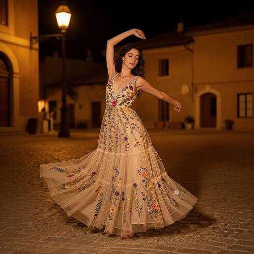 Bohemian Night Dress Under Streetlamp