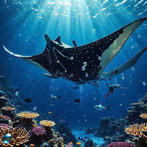 Colossal Manta Ray Swimming in Ocean